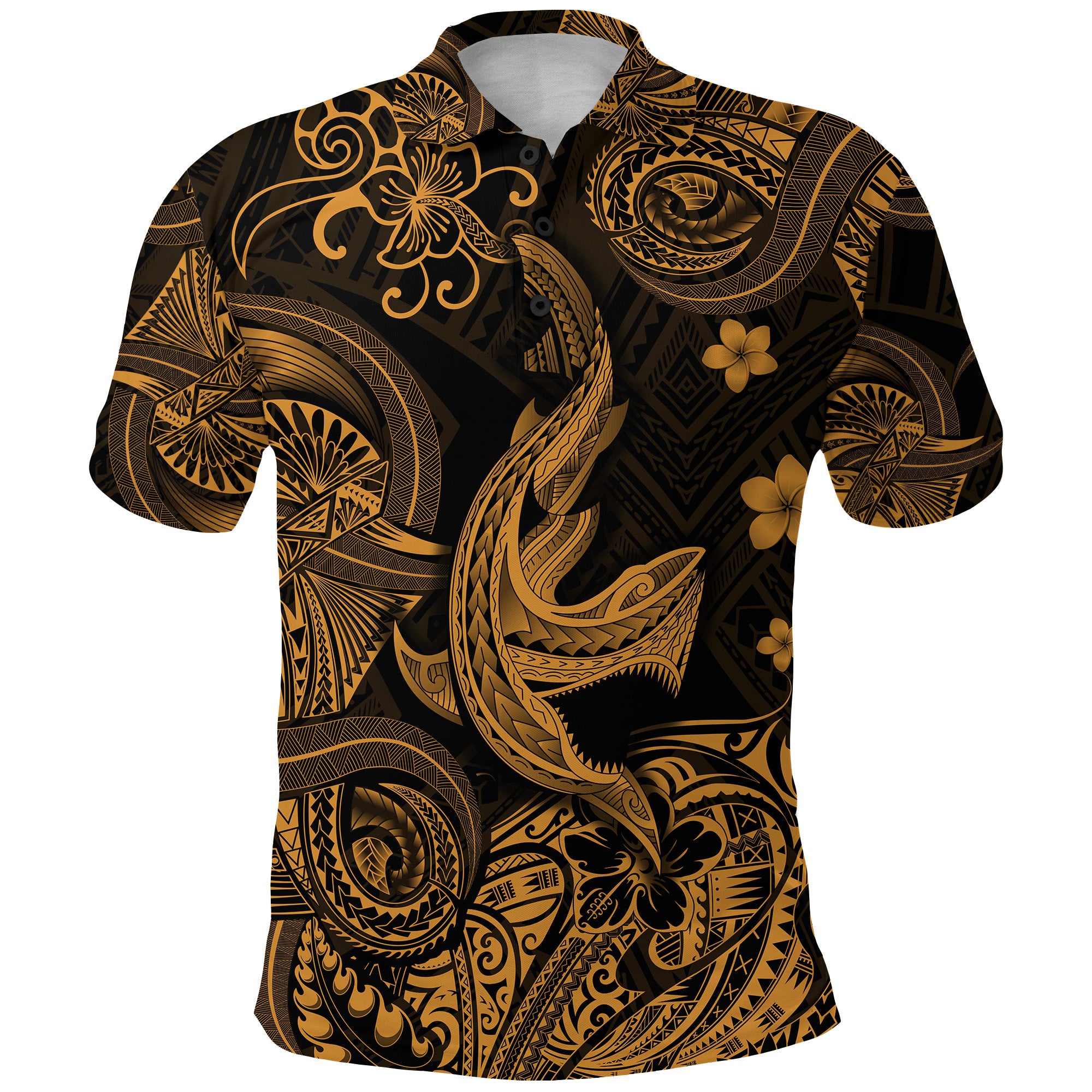 Hawaii Angry Shark Polynesian Polo Shirt Unique Style Gold NO.1 LT8 Gold - Polynesian Pride
