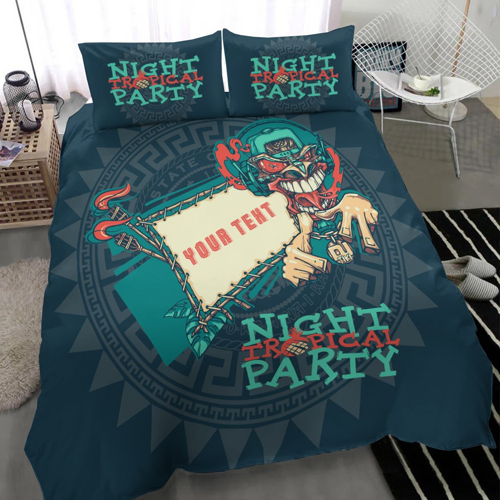 Hawaii Custom Personalized Bedding Set - Tiki DJ Party Green - Polynesian Pride