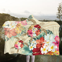 Hawaii Floral Turtle Hooded Blanket - Beige - AH - Polynesian Pride
