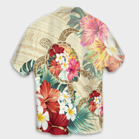 Hawaii Floral Turtle Hawaiian Shirt - Beige - AH - Polynesian Pride