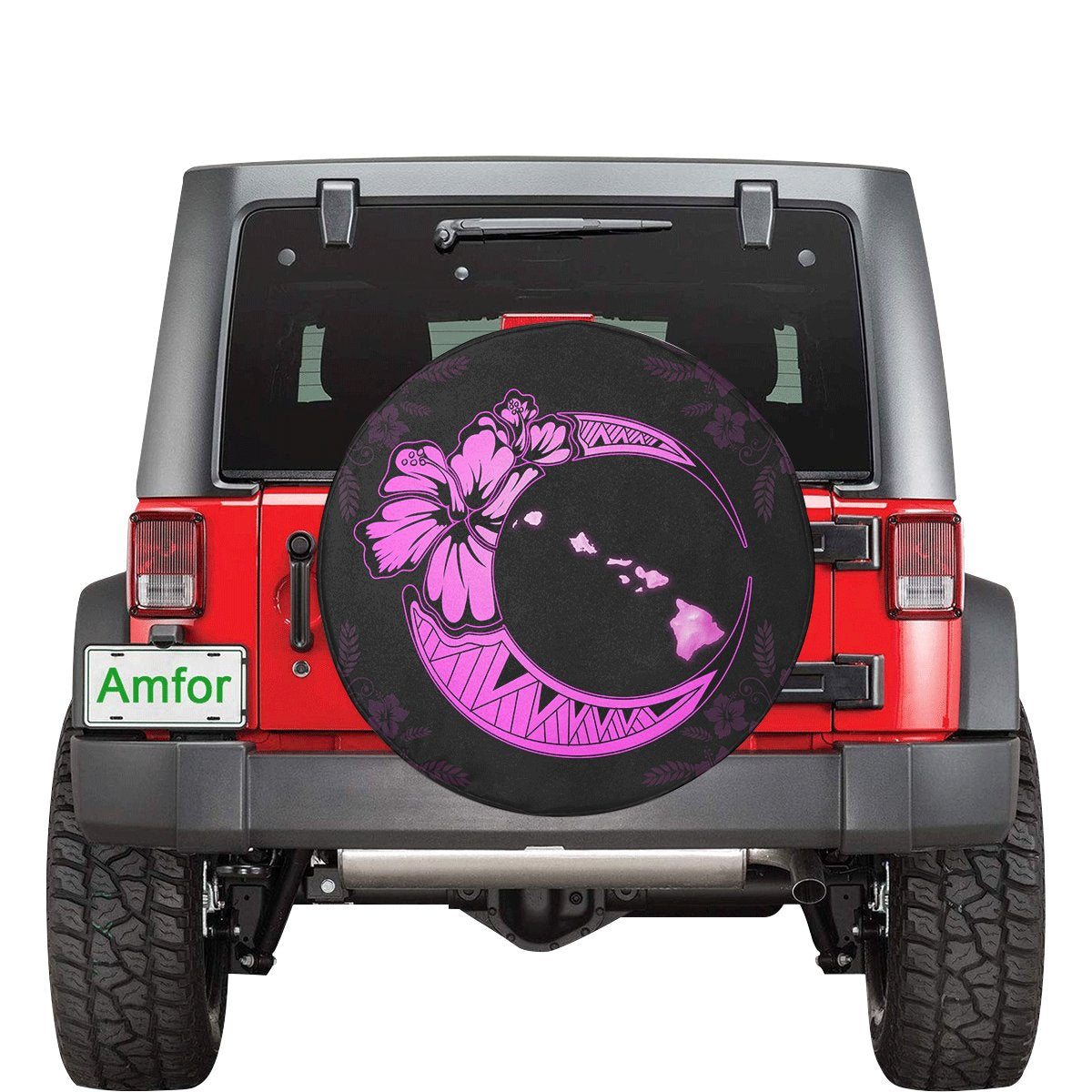 Hawaii Hibiscus Map On The Moon Pink Spare Tire Cover AH Pink - Polynesian Pride