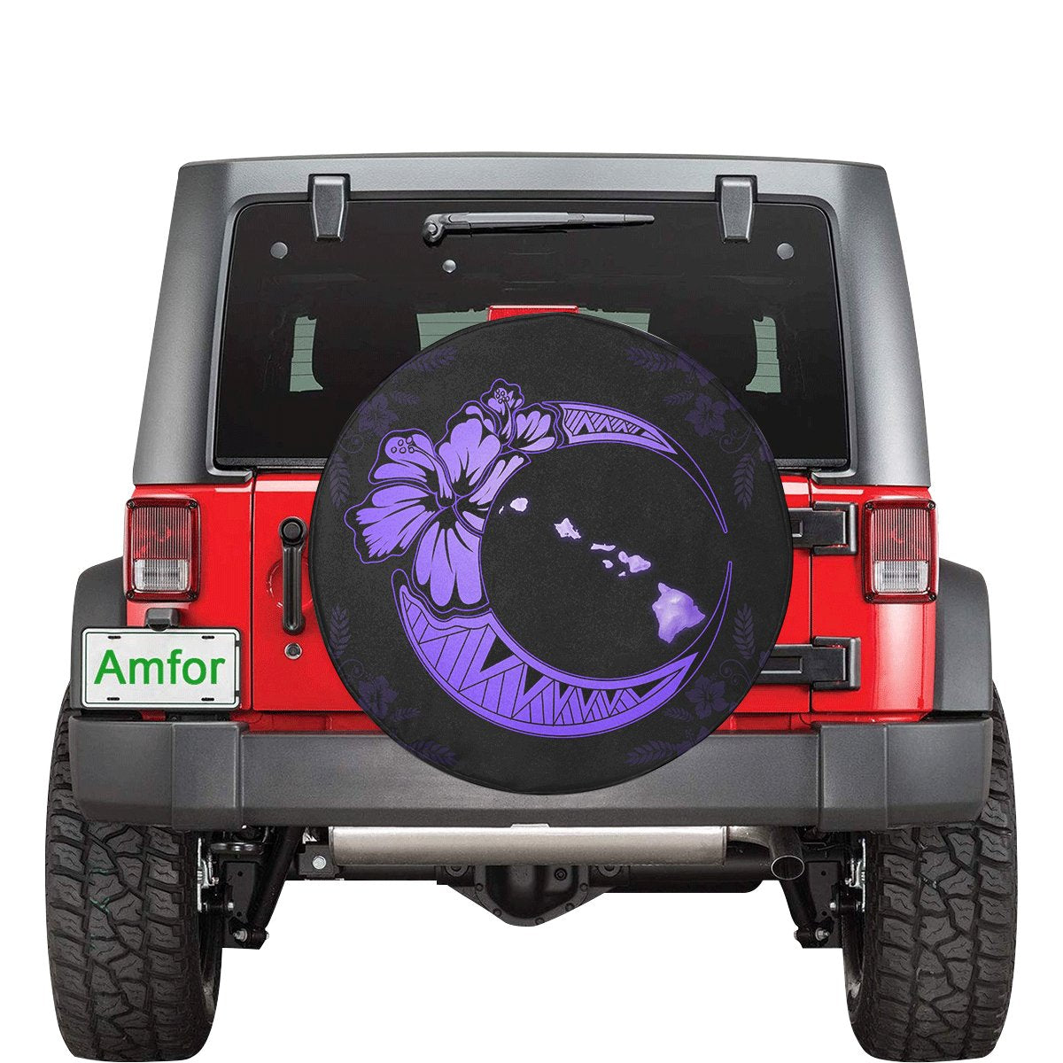 Hawaii Hibiscus Map On The Moon Violet Spare Tire Cover AH Violet - Polynesian Pride