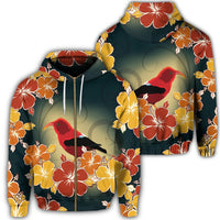 Hawaii Honeycreeper Hibiscus Zip Hoodie Unisex Art - Polynesian Pride