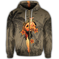 Hawaii Hula Girl Ukulele Plumeria Zip Hoodie - Polynesian Pride