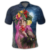Hawaii Kanaka Colorful Hula Girl Polo Shirt Dinh Style - Polynesian Pride