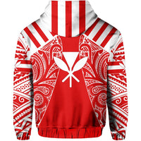 Hawaii Kanaka Football Jersey Polynesian Hoodie Zip Red & White Victor Style - Polynesian Pride