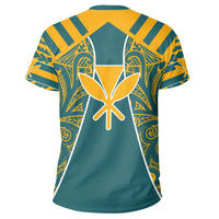 Hawaii Kanaka Football Jersey Polynesian T Shirt Cyan & Yellow Victor Style - Polynesian Pride