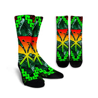 Hawaii Kanaka Kakau Tropical Polynesian Crew Socks - AH Crew Socks White - Polynesian Pride