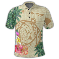 Hawaii Kanaka Maoli Polynesian Flowers Turtle Polo Shirt - Polynesian Pride
