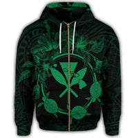 Hawaii Kanaka Turtle Hibiscus Polynesian Zip Hoodie Anthea Style Green - Polynesian Pride