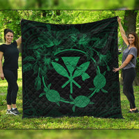 Hawaii Kanaka Turtle Hibiscus Polynesian Premium Quilts - Anthea Style Green - AH Black - Polynesian Pride