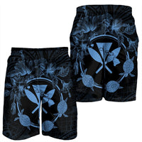 Hawaii Kanaka Turtle Hibiscus Polynesian Men's Shorts - Anthea Style Pastel Blue - AH - Polynesian Pride