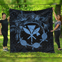 Hawaii Kanaka Turtle Hibiscus Polynesian Premium Quilts - Anthea Style Pastel Blue - AH Black - Polynesian Pride