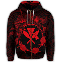 Hawaii Kanaka Turtle Hibiscus Polynesian Zip Hoodie Anthea Style Red - Polynesian Pride