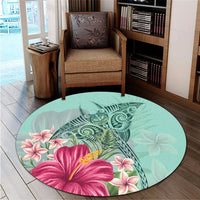 Hawaii Manta Ray Tropical Hibiscus Plumeria Round Carpet - AH - Polynesian Pride