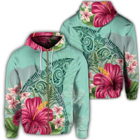 Hawaii Manta Ray Tropical Hibiscus Plumeria Zip Hoodie Unisex Art - Polynesian Pride