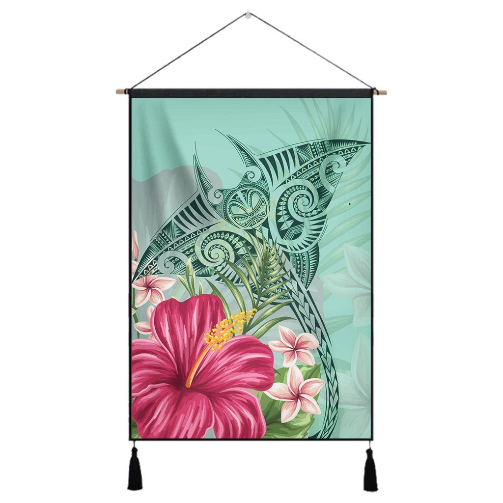Hawaii Manta Ray Tropical Hibiscus Plumeria Hanging Poster - AH Hanging Poster Cotton And Linen - Polynesian Pride