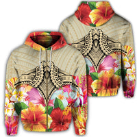 Hawaii Manta Ray Tropical Hibiscus Plumeria Polynesian Zip Hoodie Unisex Art - Polynesian Pride