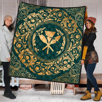 Hawaii Map Classic Floral Premium Quilts Green - AH - Polynesian Pride