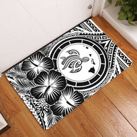 Hawaii Map Honu Hibiscus Polynesian Door Mat White AH Door Mat White - Polynesian Pride