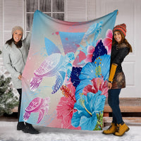 Hawaii Map Kanaka Hibiscus Polynesian Turtle Swimming Premium Blankets - Sweet Dream Style - AH - Polynesian Pride