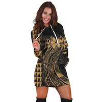 Hawaii Map Kanaka Polynesian Hula Girl Hoodie Dress Gold - AH - J5R - Polynesian Pride