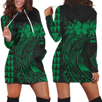 Hawaii Map Kanaka Polynesian Hula Girl Hoodie Dress Green - AH - J5R Black - Polynesian Pride