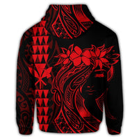 Hawaiian Map Kanaka Polynesian Hula Girl Hoodie Red - Polynesian Pride