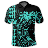 Hawaii Map Kanaka Polynesian Hula Girl Polo Shirt Turquoise J5R - Polynesian Pride