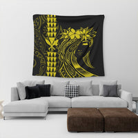 Hawaii Map Kanaka Polynesian Hula Girl Tapestry Yellow - AH - J5C - Polynesian Pride