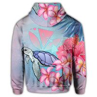 Hawaii Map Kanaka Turtle Galaxy Night Plumeria Hibiscus Zip Hoodie - Polynesian Pride