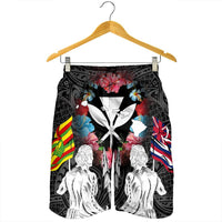 Hawaii Map Kanaka Two Men Holding Flag Men's Shorts - AH - Polynesian Pride