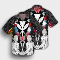 Hawaii Map Kanaka Two Men Holding Flag Hawaiian Shirt - AH - Polynesian Pride