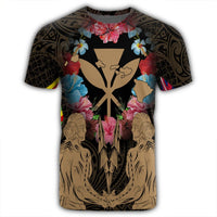 Hawaii Map Kanaka Two Men Holding Flag T Shirt Gold - Polynesian Pride