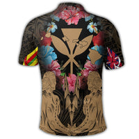 Hawaii Map Kanaka Two Men Holding Flag Polo Shirt Gold - Polynesian Pride