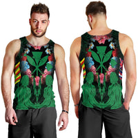 Hawaii Map Kanaka Two Men Holding Flag Tank Top Green - AH - Polynesian Pride