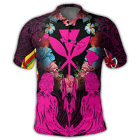 Hawaii Map Kanaka Two Men Holding Flag Polo Shirt Pink - Polynesian Pride