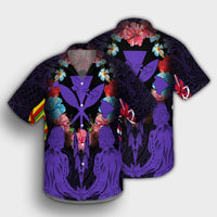 Hawaii Map Kanaka Two Men Holding Flag Hawaiian Shirt Purple - AH - Polynesian Pride