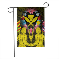 Hawaii Map Kanaka Two Men Holding Flag Flag Yellow - AH - Polynesian Pride