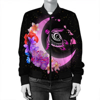 Hawaii Map Moon Star Turtle Plumeria Hibiscus Bomber Jacket - AH - Polynesian Pride