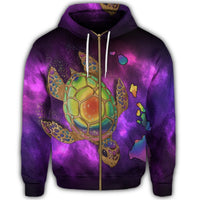 Hawaii Map Turtle Galaxy Zip Hoodie Purple - Polynesian Pride