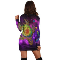 Hawaii Map Turtle Galaxy Hoodie Dress - AH - Purple - Polynesian Pride