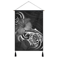 Hawaii Map Turtle Hibiscus Divise Polynesian Hanging Poster - AH Hanging Poster Cotton And Linen - Polynesian Pride