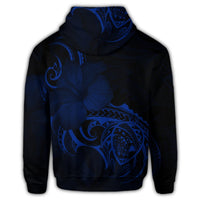 Hawaii Map Turtle Hibiscus Divise Polynesian Zip Hoodie Blue - Polynesian Pride