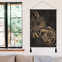 Hawaii Map Turtle Hibiscus Divise Polynesian Hanging Poster Gold - AH - Polynesian Pride