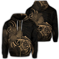 Hawaii Map Turtle Hibiscus Divise Polynesian Zip Hoodie Gold Unisex Art - Polynesian Pride