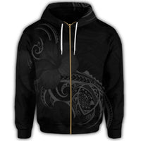 Hawaii Map Turtle Hibiscus Divise Polynesian Zip Hoodie Gray - Polynesian Pride