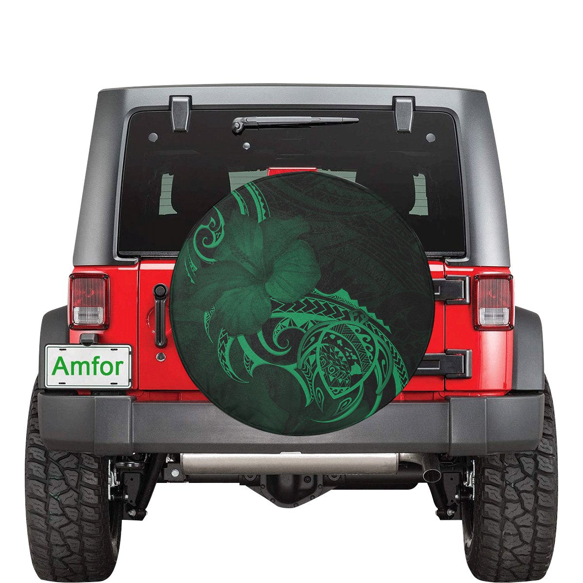 Hawaii Map Turtle Hibiscus Divise Polynesian Green Spare Tire Cover AH Green - Polynesian Pride
