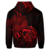 Hawaii Map Turtle Hibiscus Divise Polynesian Zip Hoodie Red - Polynesian Pride