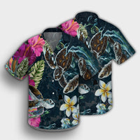 Hawaii Map Turtle Swimming Hibiscus Plumeria Moana Hawaiian Shirt - AH - Polynesian Pride
